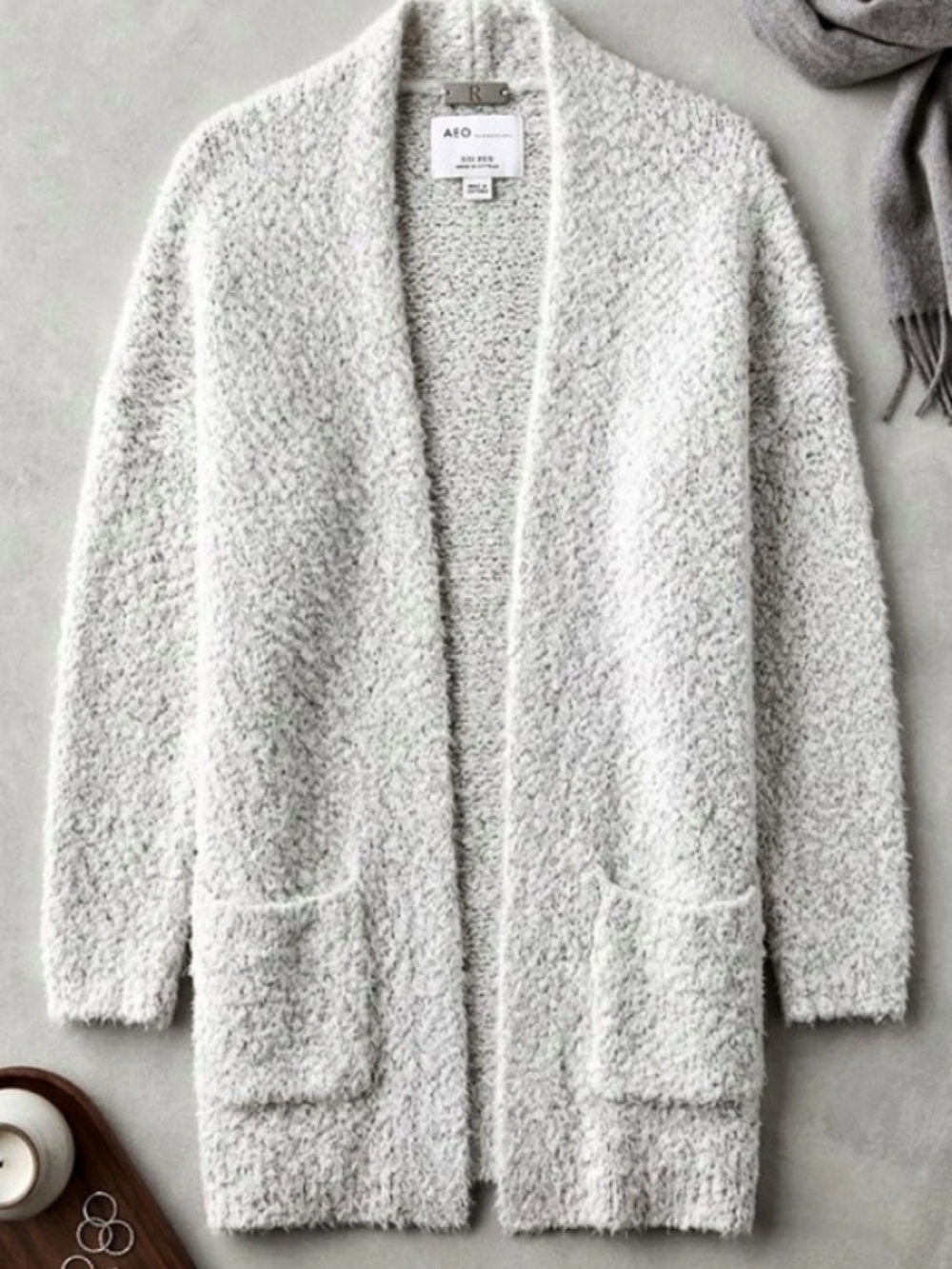 Boucle Knit Long Sleeve Cardigan in Off White (Sz M) Cozy Warm Fall Capsule